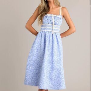 Entro PETAL WALTZ BLUE FLORAL JACQUARD MIDI DRESS